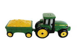 1998 Enesco John Deere ceramic tractor &amp; hay wagon salt &amp; pepper shaker set - $24.99
