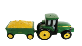 1998 Enesco John Deere ceramic tractor &amp; hay wagon salt &amp; pepper shaker set - £18.66 GBP