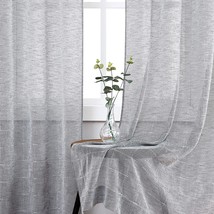 Central Park Gray Sheer Curtain White Geo Cross Embroidery Panels Linen,... - £35.13 GBP