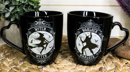 Set Of 2 Wicca Triple Moon Goddess Witch And Pentagram Warlock Porcelain Mugs - £28.05 GBP