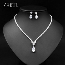 ZAKOL New Design Luxury AAA Water Drop Zirconia Necklace Earrings Set For Women  - £18.79 GBP