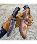 VG10 FIXED BLADE DAMASCUS STEEL SKULL HEAD HANDLE HANDMADE RESCUE SURVIV... - £135.95 GBP