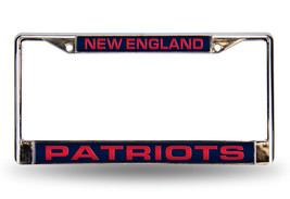 New England Patriots NFL Chrome Metal Blue Laser Cut License Plate Frame - £12.63 GBP