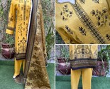 Pakistani Yellow Printed Straight Shirt 3-PCS Lawn Suit w/ Threadwork ,L#1 - $56.43