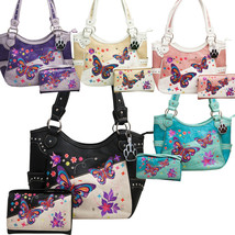 Butterfly Purse Western Handbag Embroidered Concealed Carry Bag Tote Wallet  - £21.52 GBP+