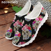 Breathable Woman Sneaker Flats Shoes Sugar Skull Print Summer Slip on Ladies Lig - £37.26 GBP