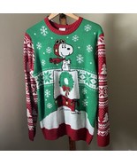 Snoopy Christmas Sweater Adult Large Green Fair Isle Flying Ace Peanuts ... - £13.48 GBP