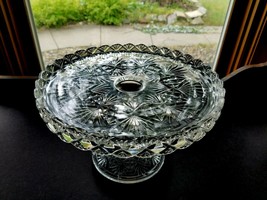 MAJESTIC EAPG Cake Stand 9 1/4&quot; Dia x 6&quot; T Raised Fan Rim Diamond Grid M... - $56.95