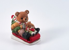 Christmas Figurine Homco Teddy Bear Papa Bear With Girl Bear On Sled  Po... - £4.73 GBP