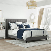Upholstered Platform Bed with Classic Headboard, Box Spring Needed Queen Gray - £148.94 GBP