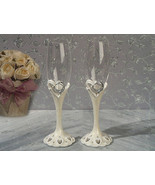 Two Hearts Become One Wedding Toasting Flutes Set Wedding Rings Toast Gl... - $21.51