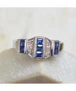 Natural Blue Sapphire Pave Diamond 925 Sterling Silver Engagement Ring Jewelry - $175.79