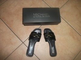 womens sandals michael shannon size 8M black with faux golden buckle nib - $39.99