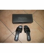 womens sandals michael shannon size 8M black with faux golden buckle nib - $54.23 CAD