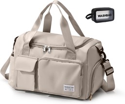 Beige Small Gym Bag for Women Waterproof Travel Duffle Bag Carry On Weekender Ba - £43.46 GBP