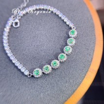 Natural Columbia Emerald Charm Bracelet 7pcs 3MM Gemstone Fine Jewelry for Women - £121.75 GBP