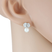 Silver Tone Faux Pearl &amp; Swarovski Style Crystal Earrings - $26.99