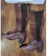 FRYE Molly Gore Tall Brown Leather Stretch Knee High Riding Boots Size 8.5 B - $175.00