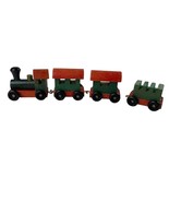 Vintage Mini Wood Train Handmade Painted Red Green Connect 3 Pieces u - £11.07 GBP