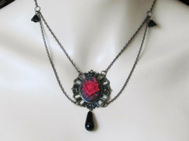 Victorian Necklace Renaissance Jewelry Red Rose Necklace Gothic Jewelry Period - £34.36 GBP