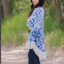 Persnickety Sabrina Fringe Blue/White Girls Kimono Sz 4T - £37.65 GBP
