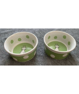 2 Med Ceramic Queen Cat Kitten Pet Food / Water Dishes Green Polka Dot 6... - £13.28 GBP