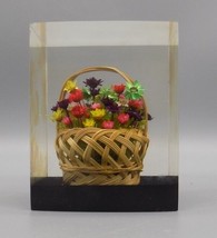 Vintage Lucite Acrylic Paperweight Dried Flowers in Basket Retro MCM - $18.38