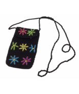Crossbody Embroidered Purse Holder Cell Phone Wallet Flowers Small Black... - £10.03 GBP