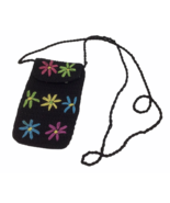 Crossbody Embroidered Purse Holder Cell Phone Wallet Flowers Small Black... - $12.82
