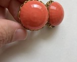 Vintage Clip On Lever Back Earrings Retro Orange Faceted Circle Button B... - $23.15