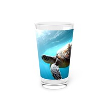 Hawaiian Sea Turtle in a Tropical Wave Pint Glass 16oz Summer Drink CUSTOM Print - £15.56 GBP