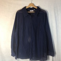 D + Co Size 3x Dark Blue Eyelet Button Up Shirt Long Sleeve Cotton Blend - £19.71 GBP