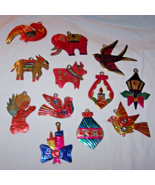 Lot of 12 Vintage Colorful Punched Tin Metal Folk Art Ornaments - £44.00 GBP