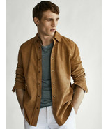 Herren braun weiches Wildleder Lederhemd handgefertigt stilvoll lässig P... - $168.15 CAD+