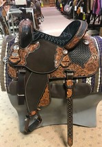 Western barrel saddle 16&quot; on Eco-leather buffalo light chestnut drum eye... - $625.00