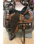 Western barrel saddle 16&quot; on Eco-leather buffalo light chestnut drum eye... - $625.00