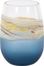 Vase Howard Elliott Cyprus Wide Mouth Tall Blue Striped Hand-Blown Glass - $219.00