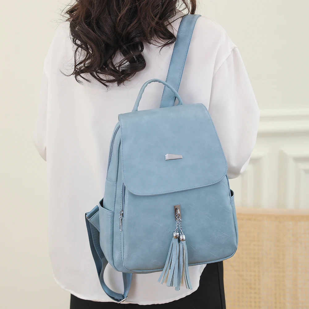 Women Solid Color Knapsack PU Leather Student Backpa For Teenager Girls Large Ca - $67.52