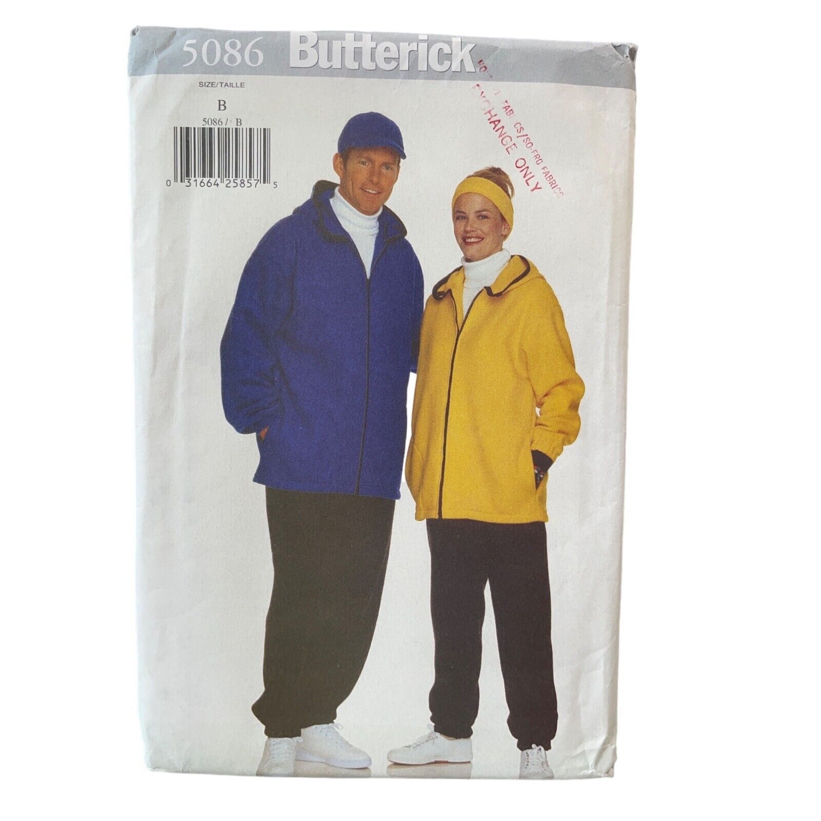 Primary image for Butterick Sewing Pattern 5086 Jacket Pants Cap Headband Fleece Adult Sz XS-XL