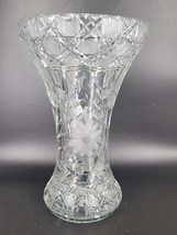 Vintage American Brilliant Led Chrystal Etched Flower Corset Shaped Vase 13 1/2&quot; - £112.54 GBP
