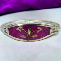 Vintage Alpaca Purple Bracelet Floral Design Abalone Chip Enamel Small Wrist - £11.73 GBP