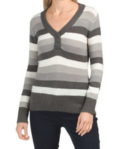 New Talbots Gray White Stripes Sweater Size L - £23.48 GBP