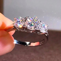 Round Cut 2.60Ct Three Simulated Diamond Engagement Ring 14k White Gold Size 8 - £213.97 GBP