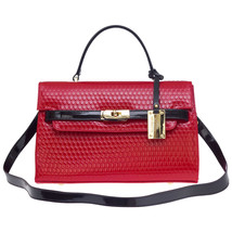 AURA Italian Made Genuine Red Embossed Leather Small Structured Handbag - £282.79 GBP