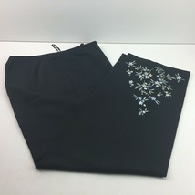 Charter Club Womens Black Blue Floral Embroidered Pants Slacks Linen Blend 14 - $49.99