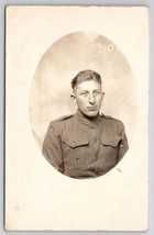 RPPC Attractive Soldier In Uniform Studio Oval Portrait Photo WW1  Postcard S24 - £9.67 GBP