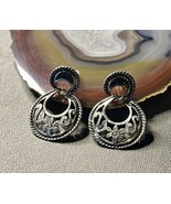 Vintage Navajo Sterling Onyx Crescent Earrings  - $49.99