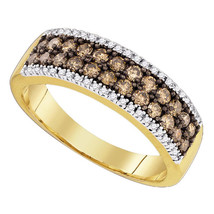 14k Yellow Gold Round Brown Color Enhanced Diamond 2-row Band Ring 3/4 - £548.40 GBP