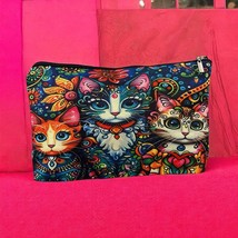 Trio of Cute Cats Cosmetic Bag – 7” x 10.5” – Floral Zipper Pouch for Ma... - €10,37 EUR
