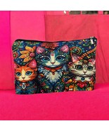 Trio of Cute Cats Cosmetic Bag – 7” x 10.5” – Floral Zipper Pouch for Ma... - €10,37 EUR